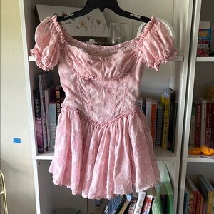 Pink Off-Shoulder Jumpsuit with Puff Sleeves